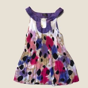 Piano Vintage Watercolor Pleated Sleeveless Blouse Size Small